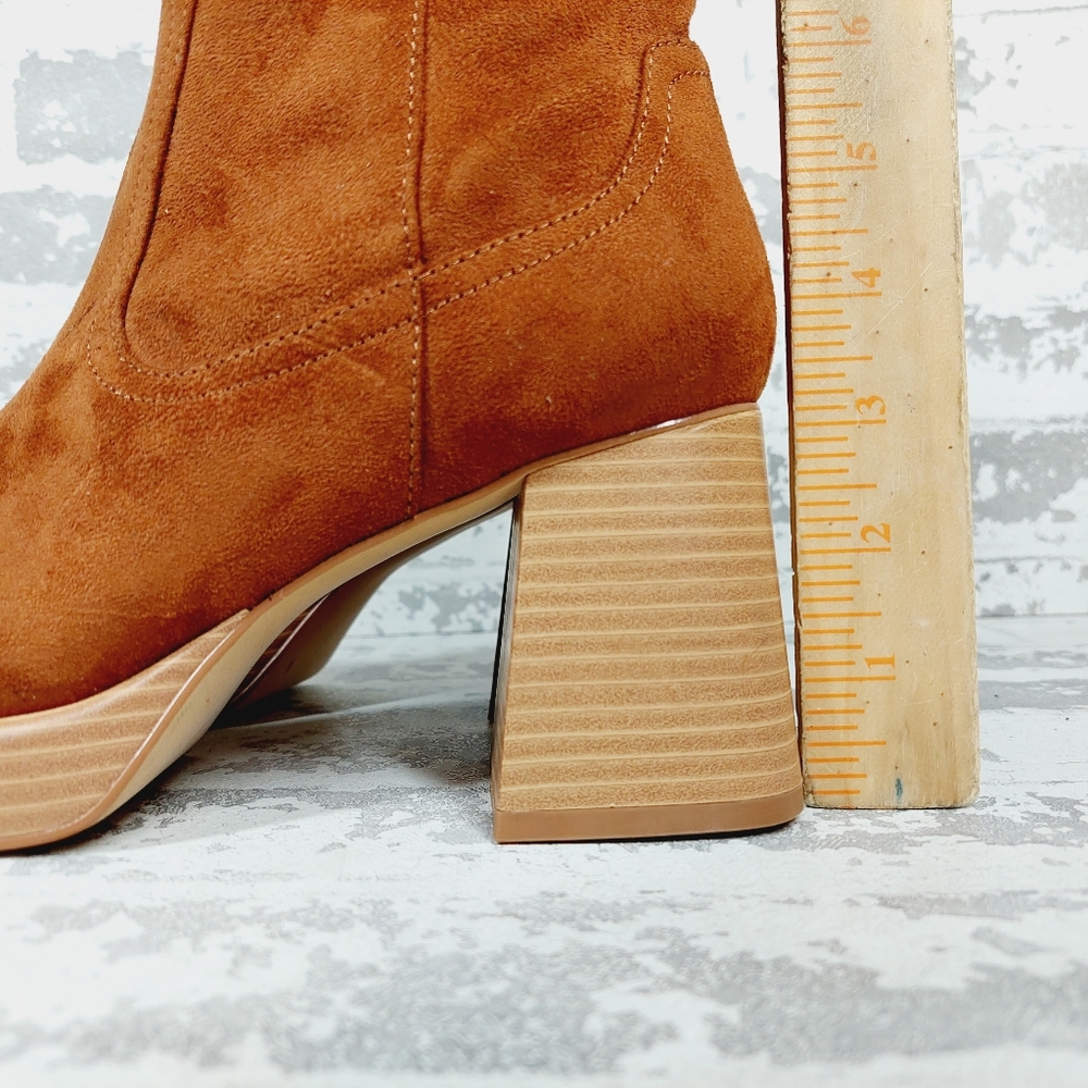 New BP Keyla Chunky Heeled Brown Suede Square Toe Ankle Boots F186 - Picture 2 of 11